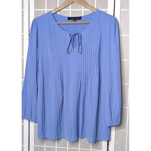 Tommy Hilfiger Blouse Womens Medium Blue Tunic Pintucked Top Long Sleeve Tie